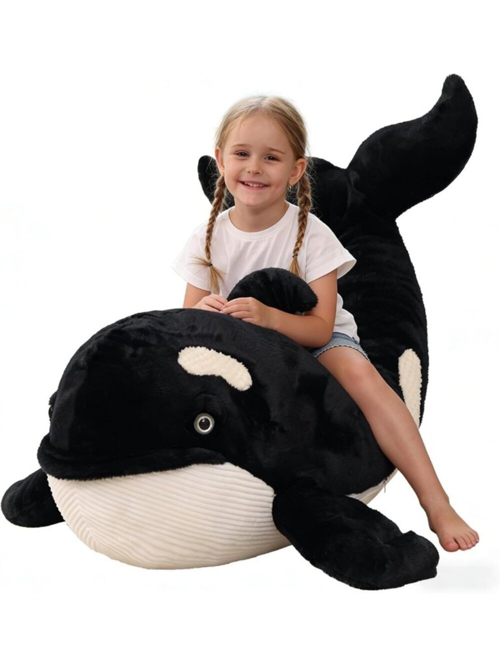 Giant 51-Inch Realistic Orca Plush Toy | Soft Killer Whale Stuffed Animal